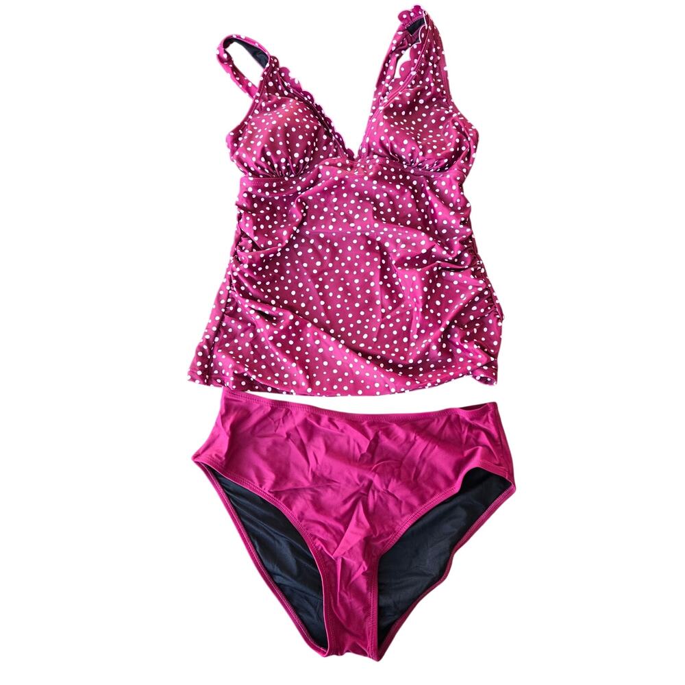 Cupshe Magenta Polka Dot Tankini with Solid Bottoms